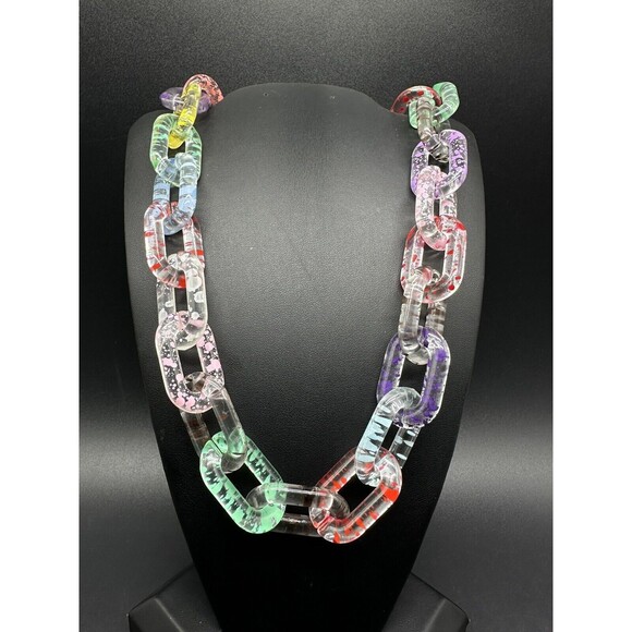 Clear Translucent Cable Link  Multicolor Acrylic Chain Link Necklace 18” - Picture 3 of 10